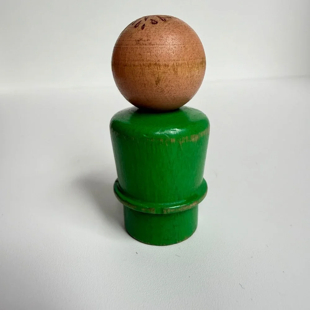 VTG Fisher Price Little People Toy Man Green Wood Vintage Peg Figure Replacement